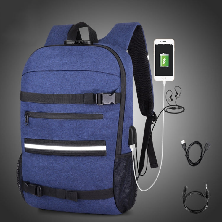 16 inch Men Business Large-Capacity Backpack With USB Charging Anti-Theft Lock Skateboard Bag