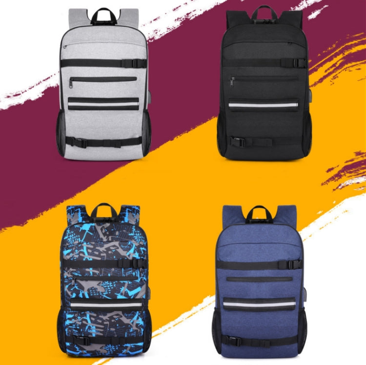 16 inch Men Business Large-Capacity Backpack With USB Charging Anti-Theft Lock Skateboard Bag
