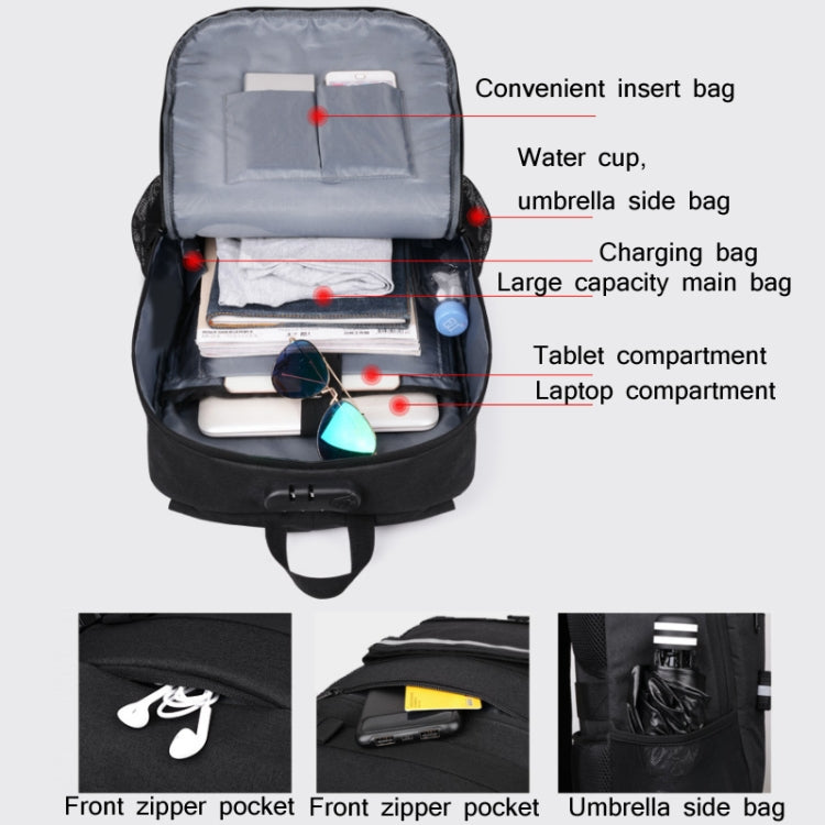 16 inch Men Business Large-Capacity Backpack With USB Charging Anti-Theft Lock Skateboard Bag