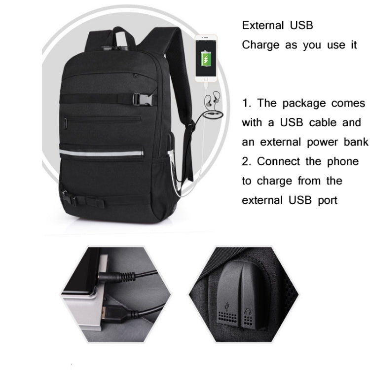 16 inch Men Business Large-Capacity Backpack With USB Charging Anti-Theft Lock Skateboard Bag