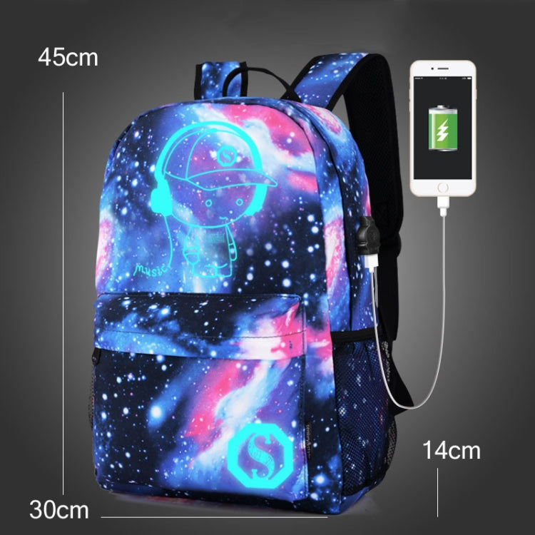 Starry Sky Luminous Backpack Oxford Cloth Printed Backpack, Colour: Star Blue Music Kid (USB)