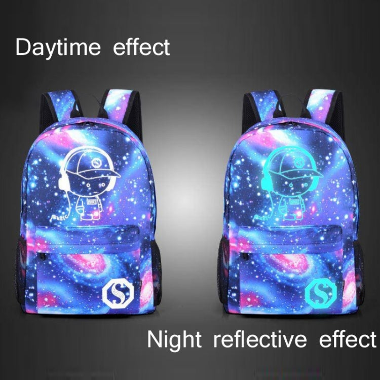 Starry Sky Luminous Backpack Oxford Cloth Printed Backpack, Colour: Star Blue Music Kid (USB)