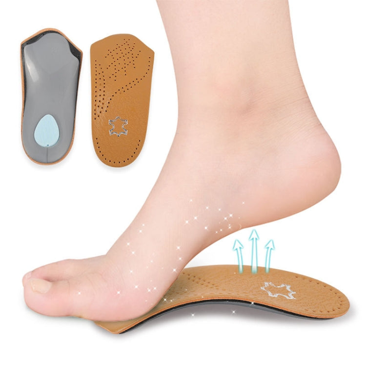 2 Pairs Cow Leather Arch Half Insole Flat Arch Support O-Leg Corrective Insole,Size:  45/46