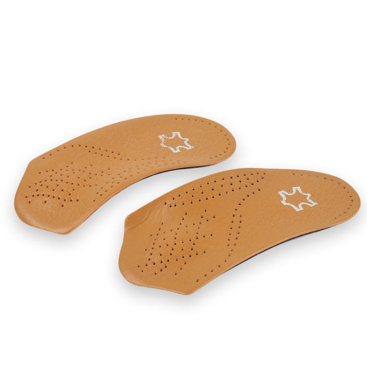 2 Pairs Cow Leather Arch Half Insole Flat Arch Support O-Leg Corrective Insole,Size:  45/46