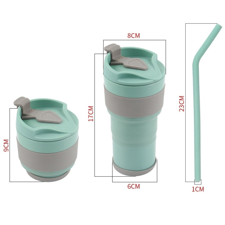 380ml Outdoor Travel Silicone Folding Eater Cup Sports Portable Retractable Compression Cup, Colour: Green Cup+Cyan Straw