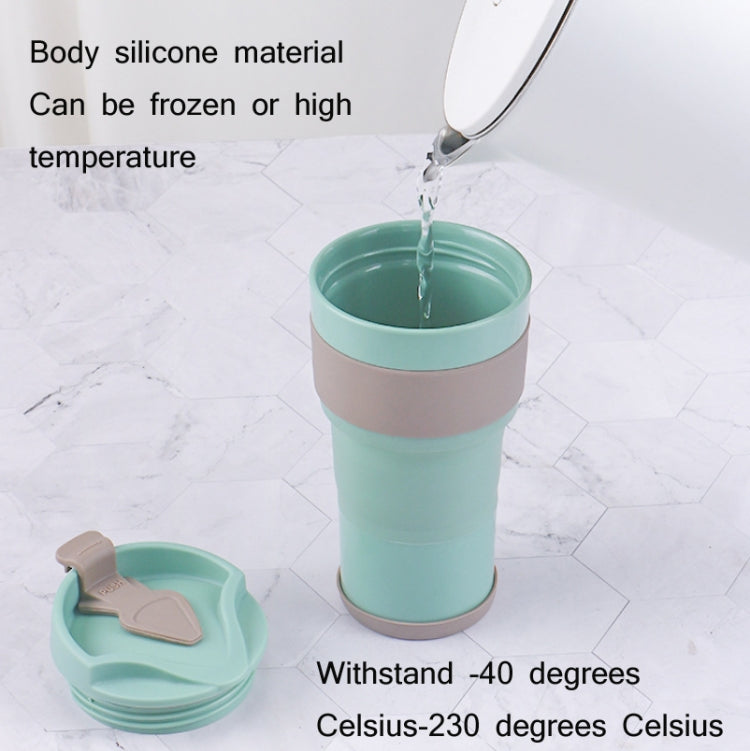 380ml Outdoor Travel Silicone Folding Eater Cup Sports Portable Retractable Compression Cup, Colour: Green Cup+Cyan Straw