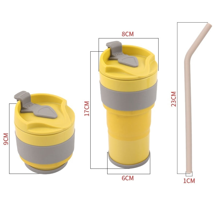 380ml Outdoor Travel Silicone Folding Eater Cup Sports Portable Retractable Compression Cup, Colour: Yellow Cup+Pink Straw