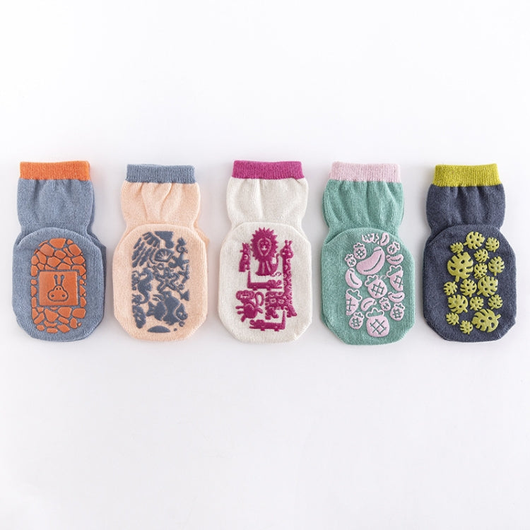 5 Pairs Baby Socks Point Glue Anti-Slip Baby Combing Cotton Flooring Socks, Size: M 1-3 Years Old(Khaki)