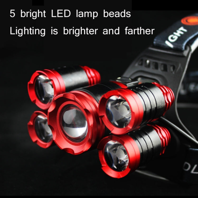 Outdoor Zoom Sensor Headlight 5LED Strong Light Fishing Light, Specification: Induction Version USB