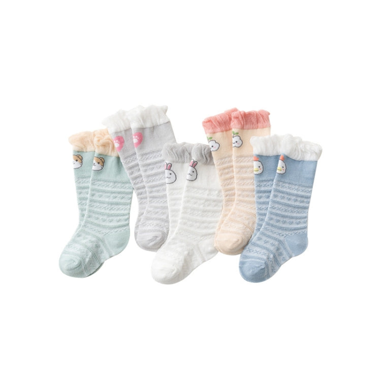 5 Pairs Children Socks Middle Tube Mesh Cotton Cartoon Baby Over Knee Anti-Mosquito Socks Size: S 0-1 Years Old
