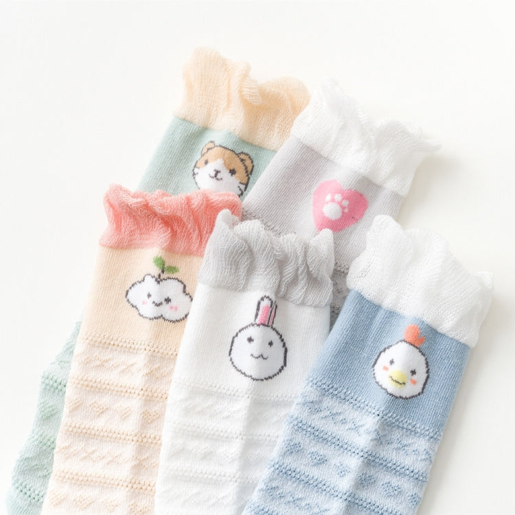 5 Pairs Children Socks Middle Tube Mesh Cotton Cartoon Baby Over Knee Anti-Mosquito Socks Size: M 1-3 Years Old