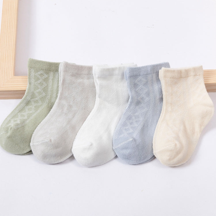 5 Pairs / Set Children Socks Spring And Summer Mesh Thin Cotton Breathable Baby Middle Tube Socks, Toyan Socks: S