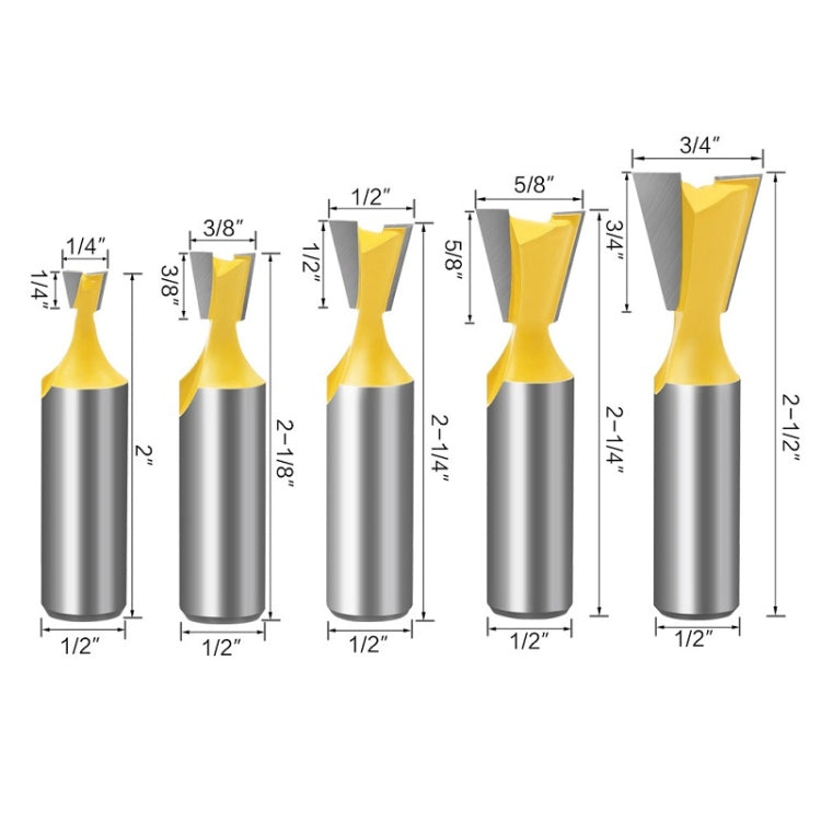 1/2 Handle Dovetail Cutter Wood Engraving Small Milling Cutter, Specification: 5 PCS/Set