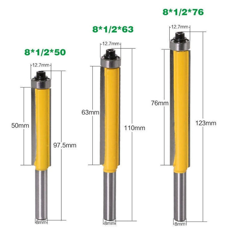 8-Handle Extended Trimming Cutter With Bearing Woodworking Line Milling Cutter, Specification: 3 PCS/Set