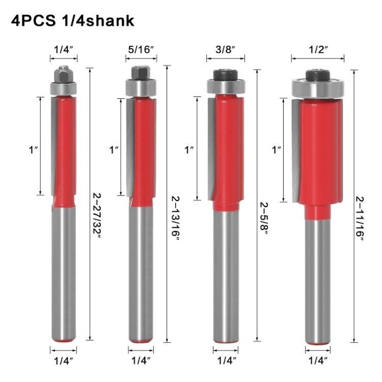 3 PCS Woodworking Engraving Milling Cutter Trimming Machine Alloy Cutter Head, Model: 1/4mm Handle 4PCS/Set