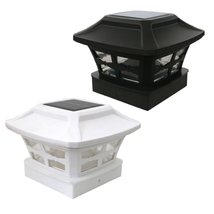 4 inch Outdoor Solar Column Lamp White + Warm White Light Garden Lamp(Black)