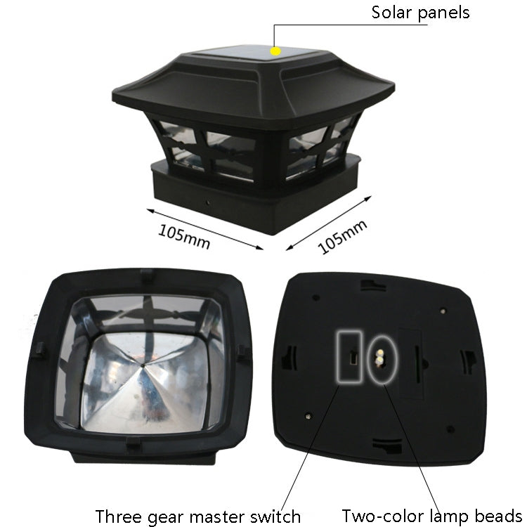 4 inch Outdoor Solar Column Lamp White + Warm White Light Garden Lamp(Black)