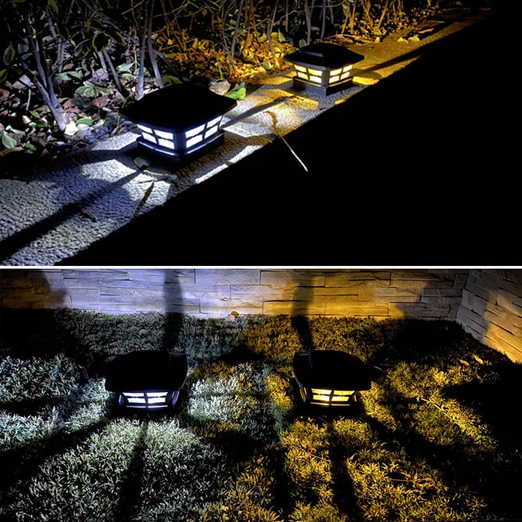 4 inch Outdoor Solar Column Lamp White + Warm White Light Garden Lamp(Black)