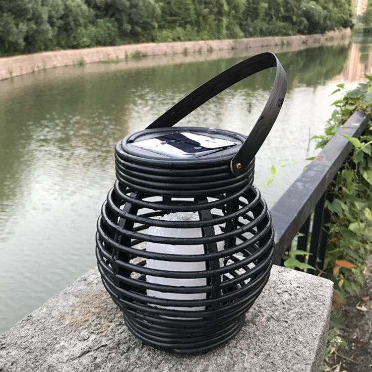 51 LEDs Hanging Cage Table Lamp Outdoor Woven Rattan Basket Lamp Solar Flame Lamp