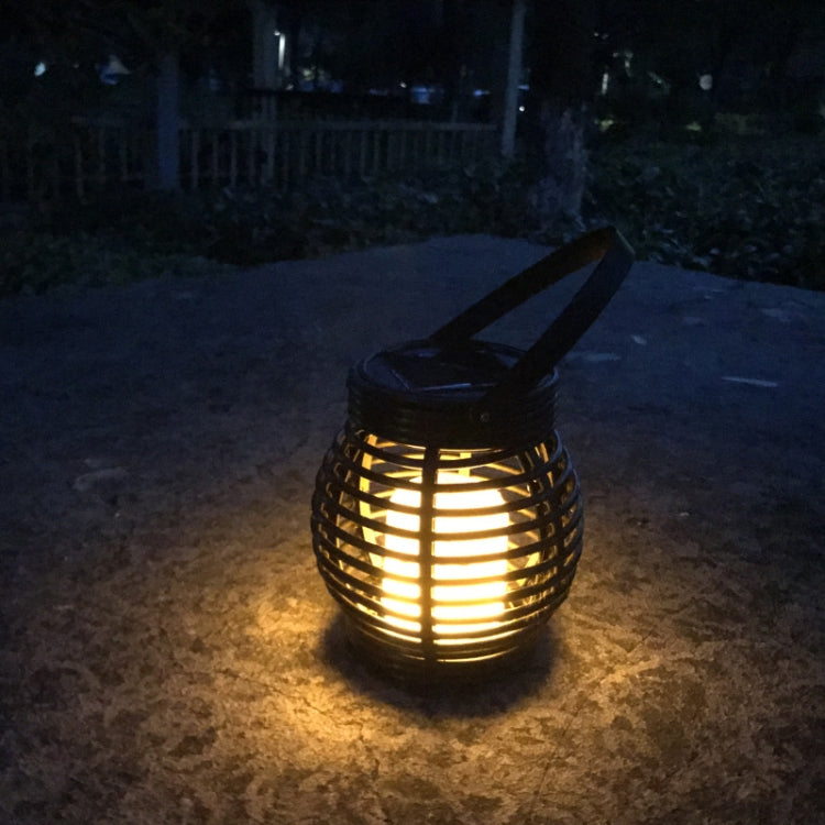 51 LEDs Hanging Cage Table Lamp Outdoor Woven Rattan Basket Lamp Solar Flame Lamp