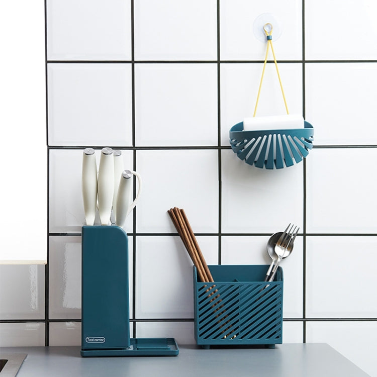 Knife Holder Chopsticks Cage Combination Set Multi-Function Drain Cutlery Storage Box(Blue)