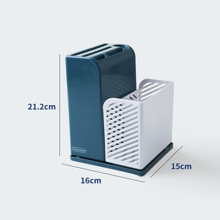Knife Holder Chopsticks Cage Combination Set Multi-Function Drain Cutlery Storage Box(Blue)