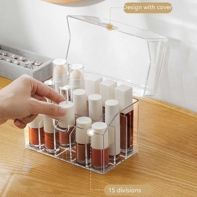 15 Grid Transparent Visual Lipstick Storage Box Multi-Function Desktop With Cover Cosmetics Rack