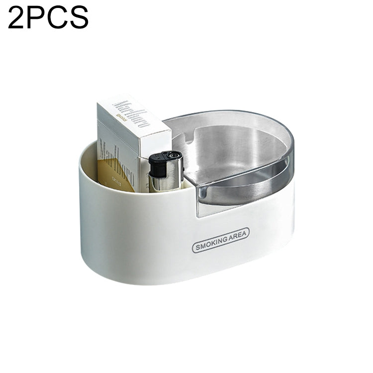 2 PCS Household Stainless Steel Wall-Mounted Ashtray Bathroom Cigarette Storage Rack(White)