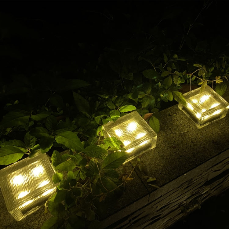 Solar Buried Lamp Vertical Striped Ice Square Grass Garden Decoration Waterproof Light(Warm Light)