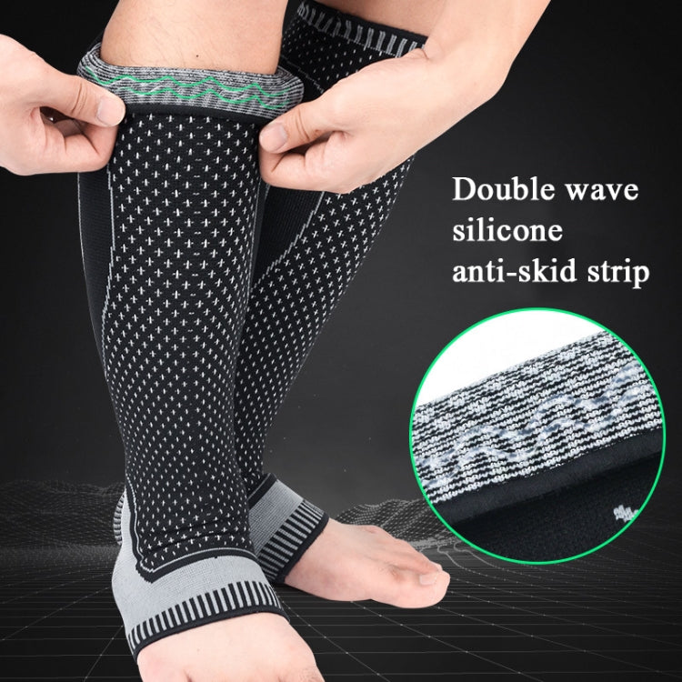 A Pair Lengthened Sports Protective Calf Cover Knitted Breathable Pressure Leg Cover Basketball Football Mountaineering Protective Gear, Specification:  L (Black Gray)