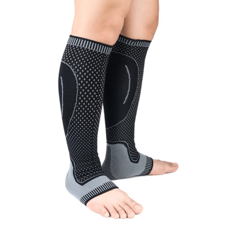 A Pair Lengthened Sports Protective Calf Cover Knitted Breathable Pressure Leg Cover Basketball Football Mountaineering Protective Gear, Specification: XL (Black Gray)