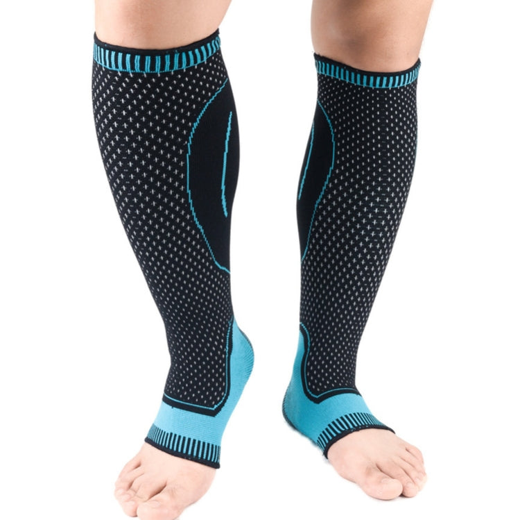 A Pair Lengthened Sports Protective Calf Cover Knitted Breathable Pressure Leg Cover Basketball Football Mountaineering Protective Gear, Specification: XL (Black Blue)