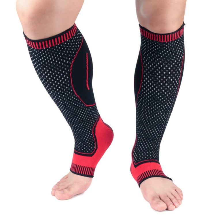 A Pair Lengthened Sports Protective Calf Cover Knitted Breathable Pressure Leg Cover Basketball Football Mountaineering Protective Gear, Specification: M (Black Red)