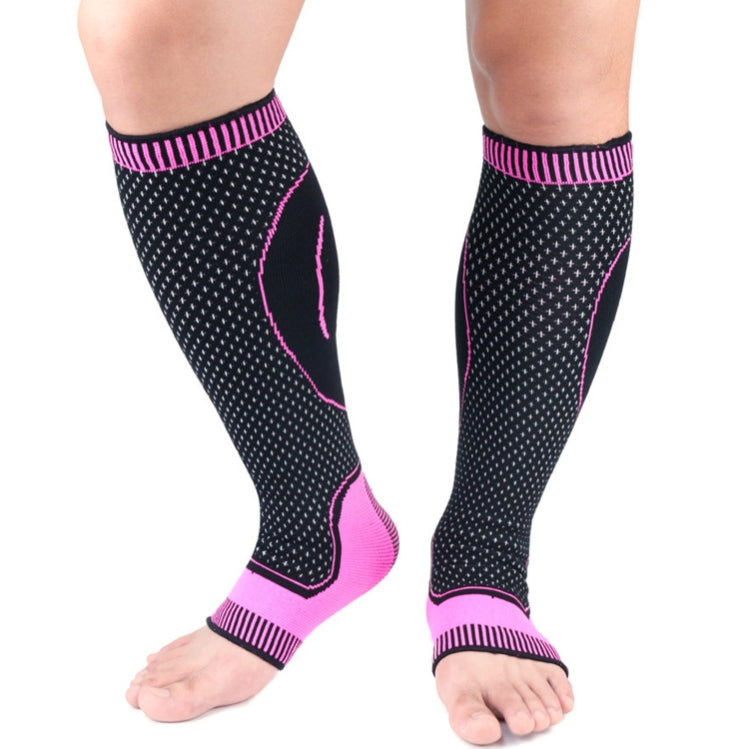 A Pair Lengthened Sports Protective Calf Cover Knitted Breathable Pressure Leg Cover Basketball Football Mountaineering Protective Gear, Specification: M (Black Pink)