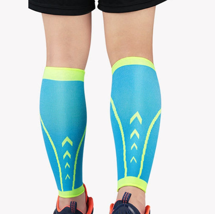 A Pairs Sports Calf Cover Knitted Breathable Compression Leg Socks Basketball Football Running Protective Gear, Specification:  L (Blue + green)