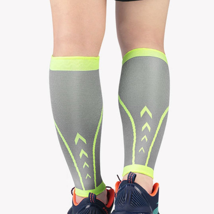A Pairs Sports Calf Cover Knitted Breathable Compression Leg Socks Basketball Football Running Protective Gear, Specification:  XL (Gray + green)