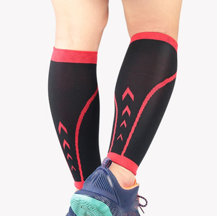 A Pairs Sports Calf Cover Knitted Breathable Compression Leg Socks Basketball Football Running Protective Gear, Specification:  L (Black + Red)