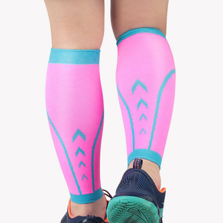 A Pairs Sports Calf Cover Knitted Breathable Compression Leg Socks Basketball Football Running Protective Gear, Specification:  L (Pink + Blue)