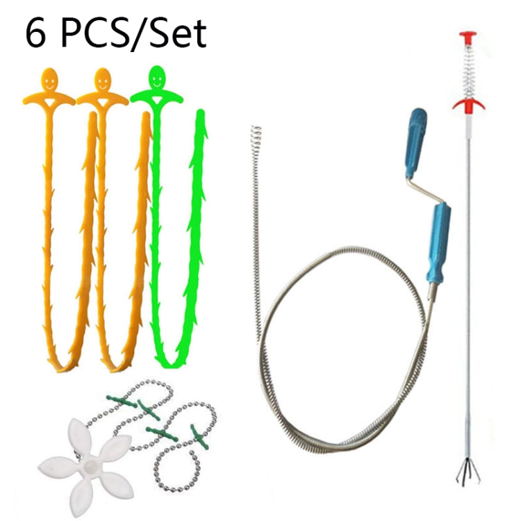 Kitchen Pipe Dredge Hook Sewer Toilet Anti-Blocking Sink Dredge Kit, Style: 6 PCS/Set-1.5M