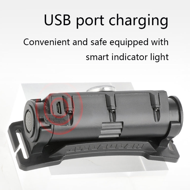 T45 Mini Multi-Function Magnet Red Light Strong Headlight USB Outdoor Lightweight Headlight(Black)