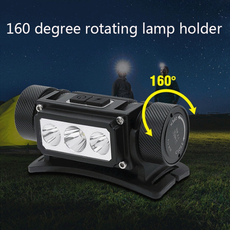 LED Strong Light Aluminum Alloy Outdoor With Magnetic USB Work Headlight, Colour: 3 x LED