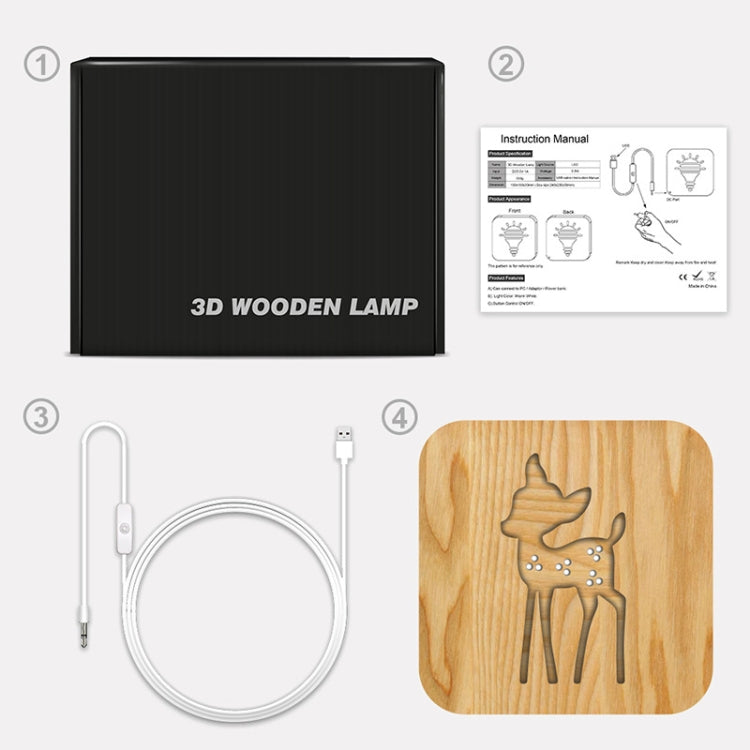 FS-T2175W 2.5W Deer Shaped Solid Wood Lamp LED Night Light(Warm White)