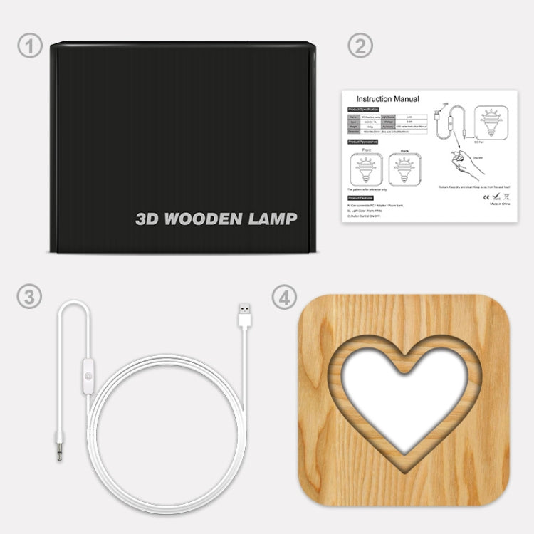 FS-T2158W Romantic Valentine Birthday Gift Wooden Night Light Home Decoration Decoration(Warm White)