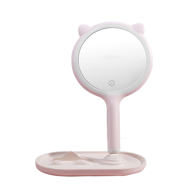 Smart LED Handheld Table Makeup Mirror, Colour: Three-color Light (Rouge Pink)