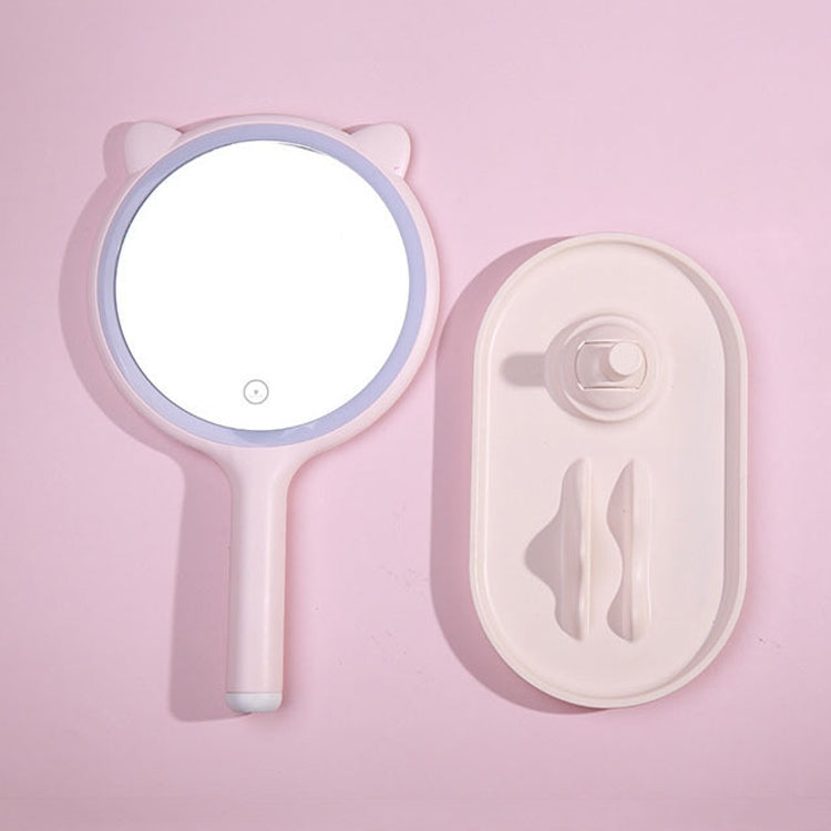 Smart LED Handheld Table Makeup Mirror, Colour: Three-color Light (Rouge Pink)