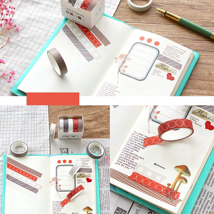 3 Boxes 10mmx3m Hand Account Material Paper Stickers Retro Hand Account DIY Tool Style Random Delivery
