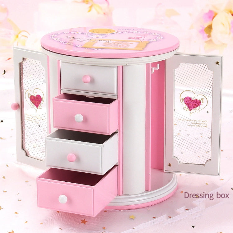 Round Three-Layer Small Drawer Storage Music Box Simple Fresh Jewelry Box Creative Gifts(White Peach Heart)