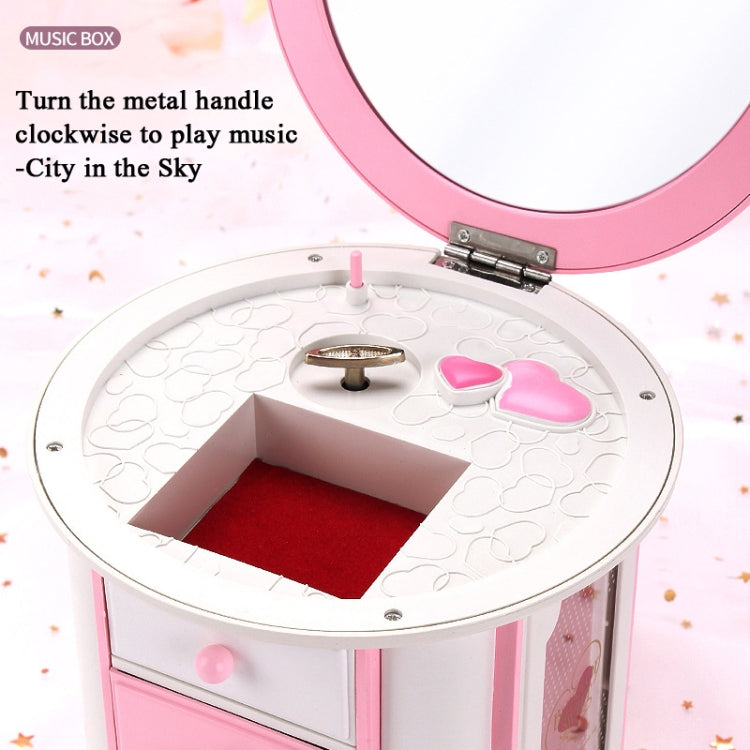 Round Three-Layer Small Drawer Storage Music Box Simple Fresh Jewelry Box Creative Gifts(White Peach Heart)