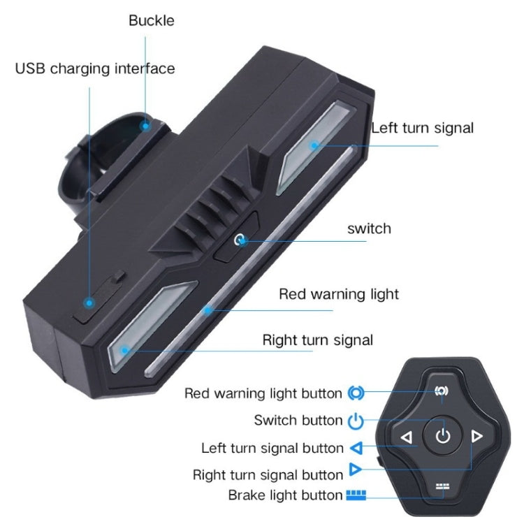 Bicycle USB Charging Smart Tail Light With Remote Control Rear Warning And Brake LED Light(Black)