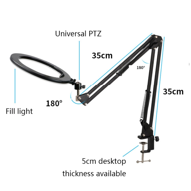 FP12 10 Inch Phone Live Broadcast Stand LED Fill Light Selfie Beauty Desktop Still Life Food Overhead Photography Stand, Specification: PTZ + 16CM Fill Light (No Clip)